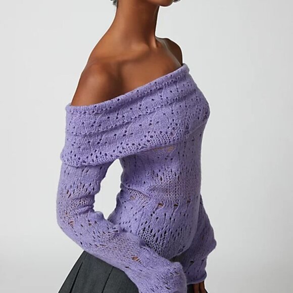 Urban Outfitters Distressed Lavender Off the Shoulders Knit Sweater - Picture 1 of 5